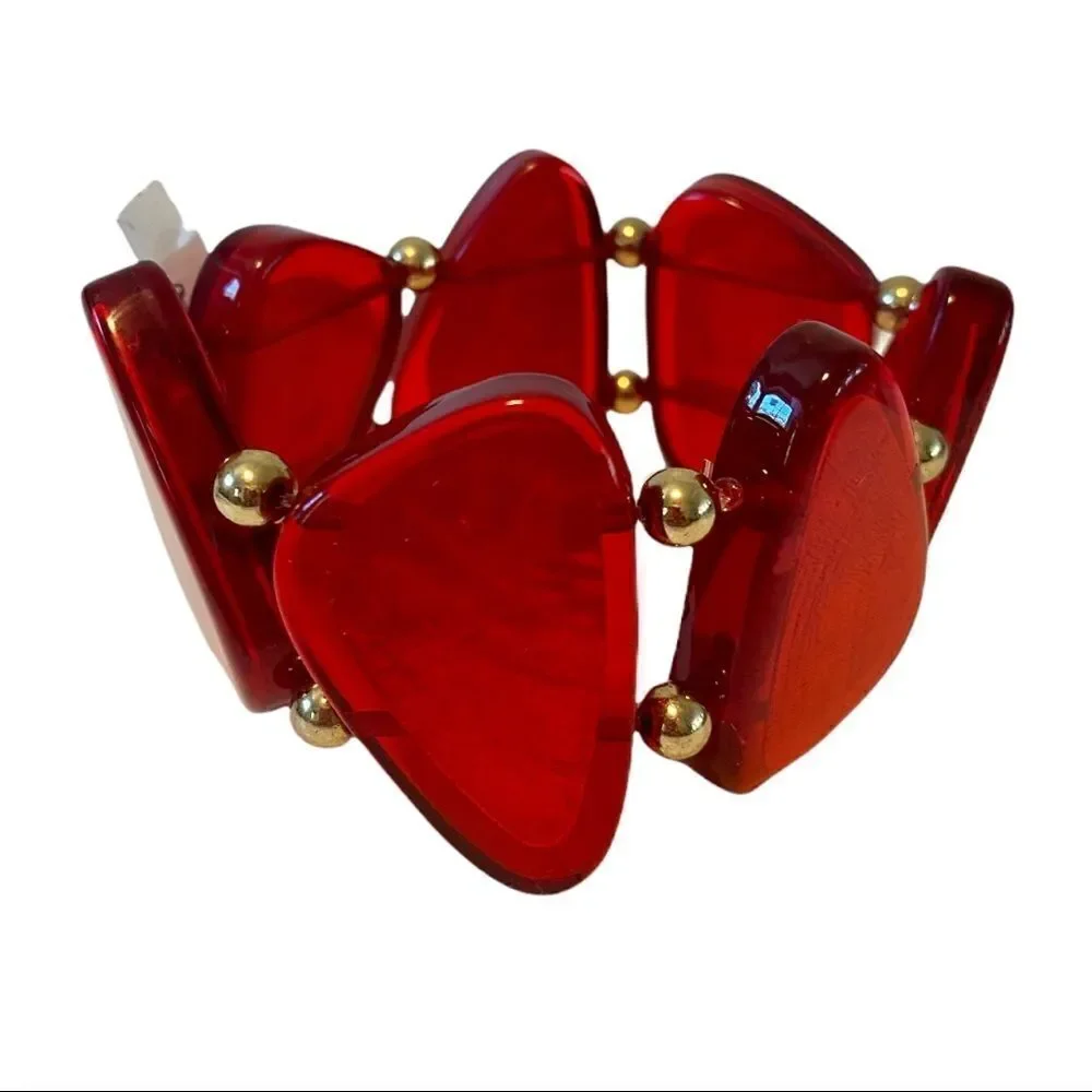 Style & Co Red Resin & Gold Bead Stretch Bracelet.